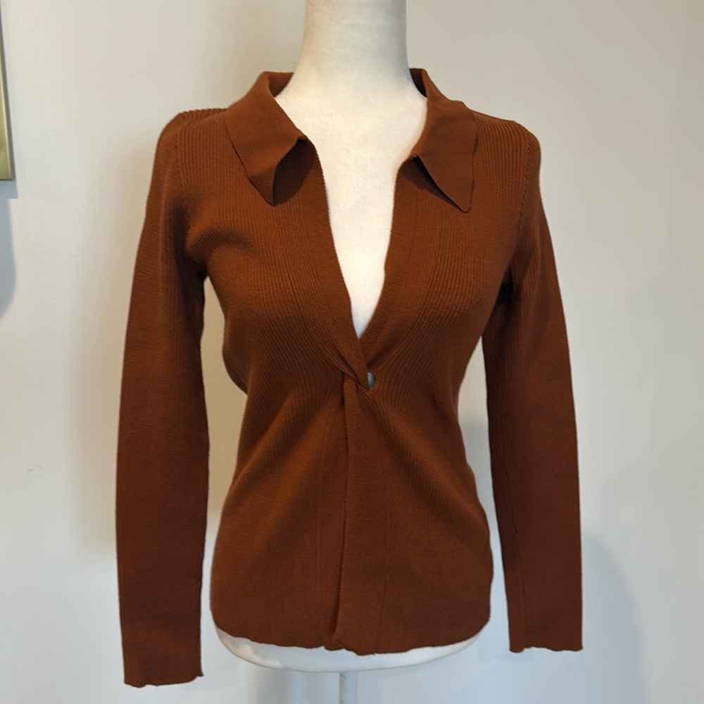Forever 21 Brown V-neck Long Sleeve Sweater Top, Size M